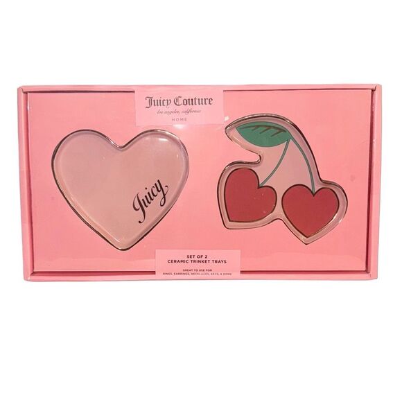 Juicy Couture Home Set of 2 Ceramic Trinket Trays Pink Heart & Red Cherries - Picture 8 of 8